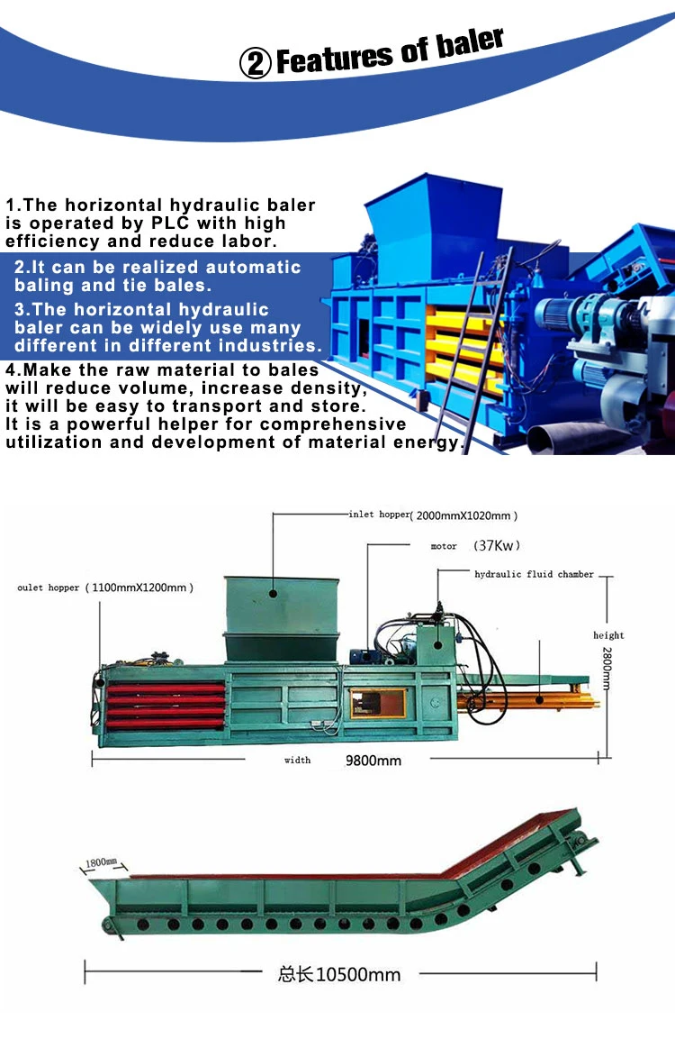 Full Automatic Waste Paper Cardboard Plastic Hydraulic Horizontal Baler